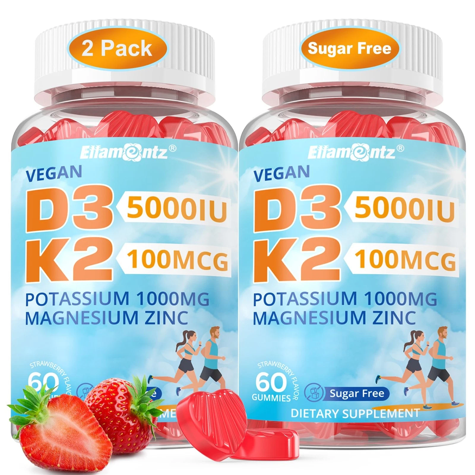 D3 K2 Gummies, Vitamin D3 5000 IU + K2 (MK7) 100mcg, Vegan Vitamin D3 K2 Supp...
