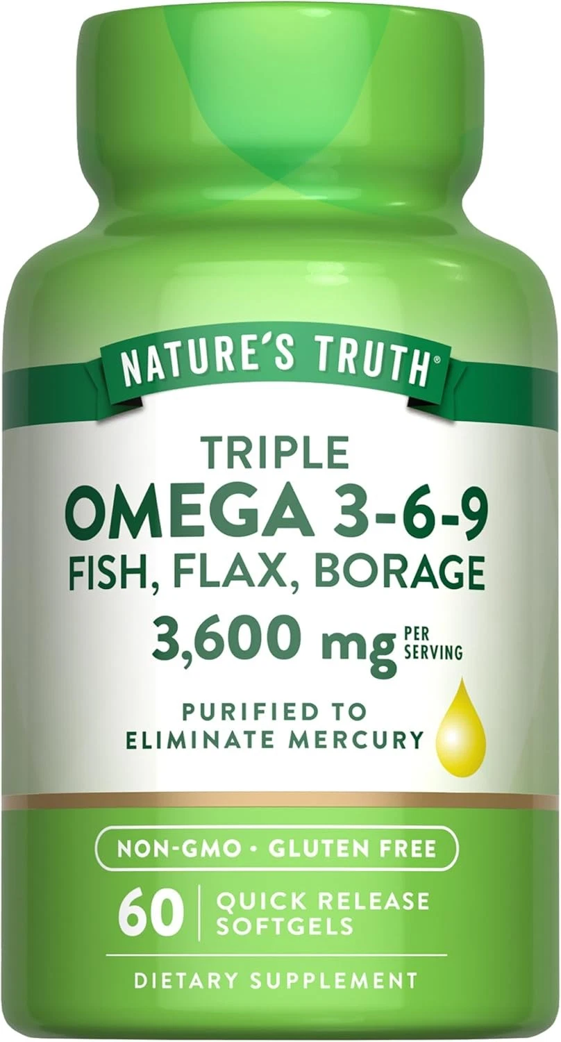 Triple Omega 3-6-9 | 3600mg | 60 Softgels | DHA & EPA | by Nature's Truth