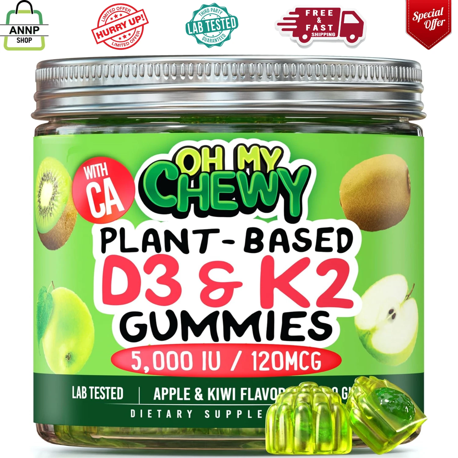 Vitamin D3 K2 Gummies - Kids, Teens & Adults, Supplement for Healthy Teeth, Bone