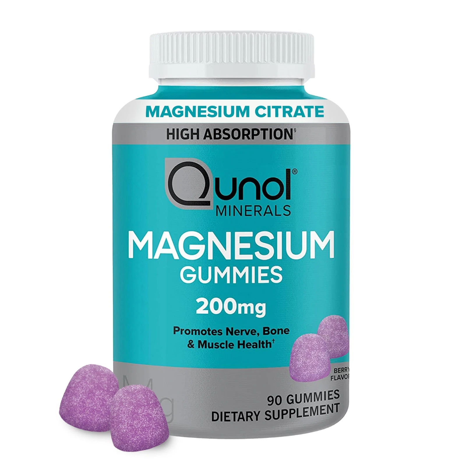 Qunol Magnesium Gummies for Adults 200mg Magnesium Citrate High Absorption Su...