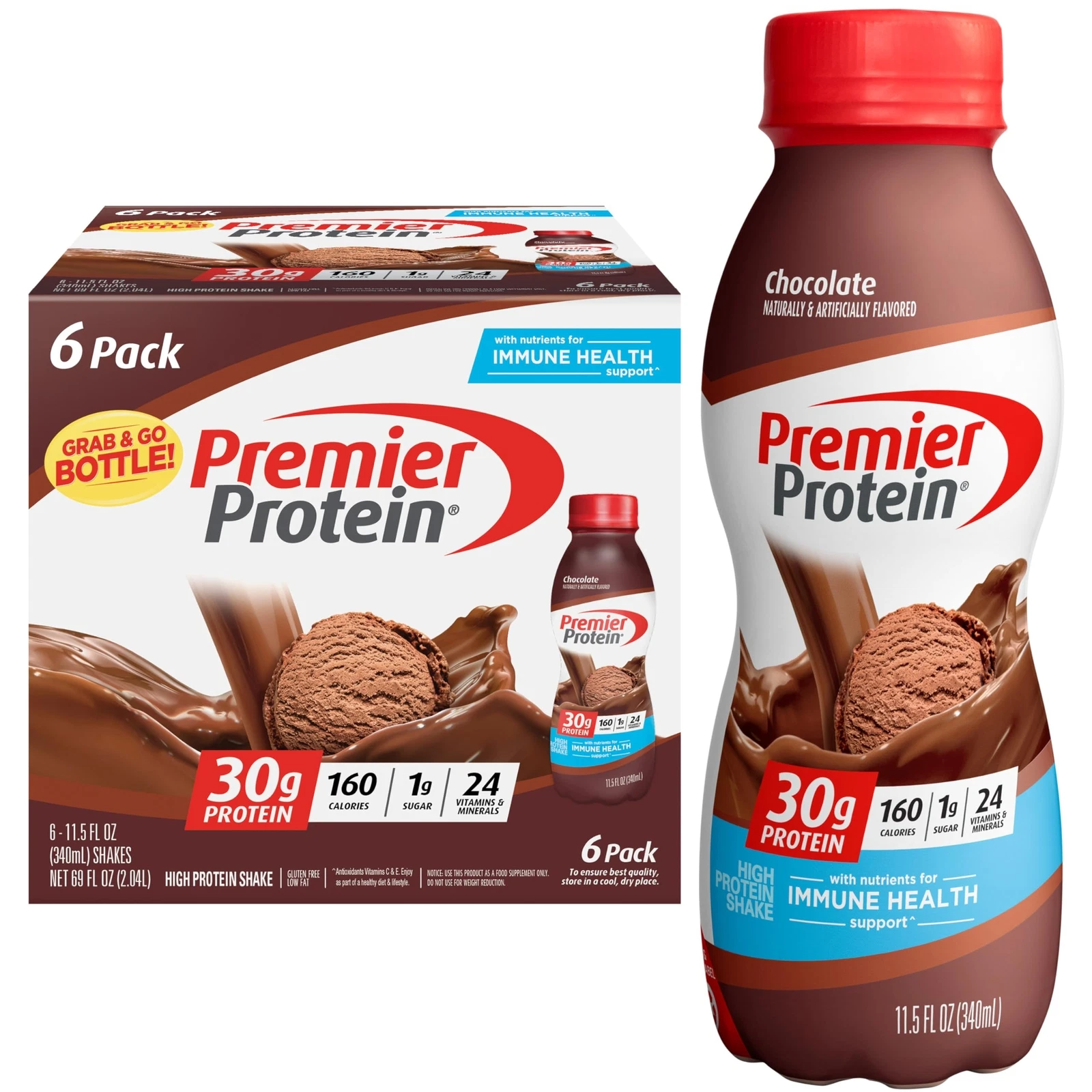 Premier Protein Shake Chocolate 30g Proteína 1g Azúcar 24 Vitaminas Minerales Nuez...