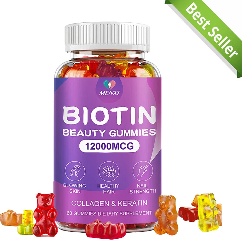 Natural Biotin & Collagen 60 Gummies - Hair, Skin, Nails, Joints Bone Vitamins