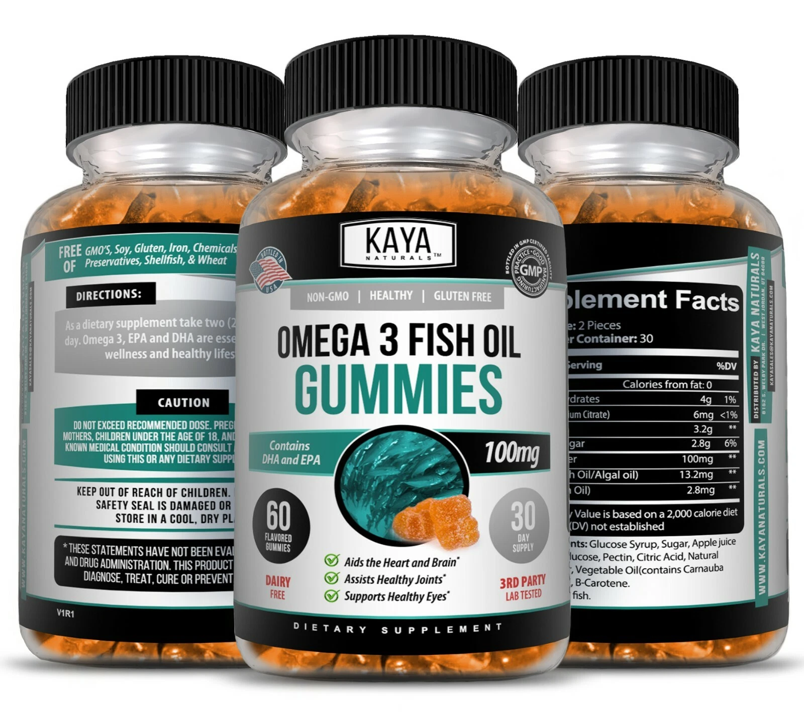 3x 60ct Omega-3 Fish Oil Gummy Supplement, Aids Joint Function & Heart Wellness