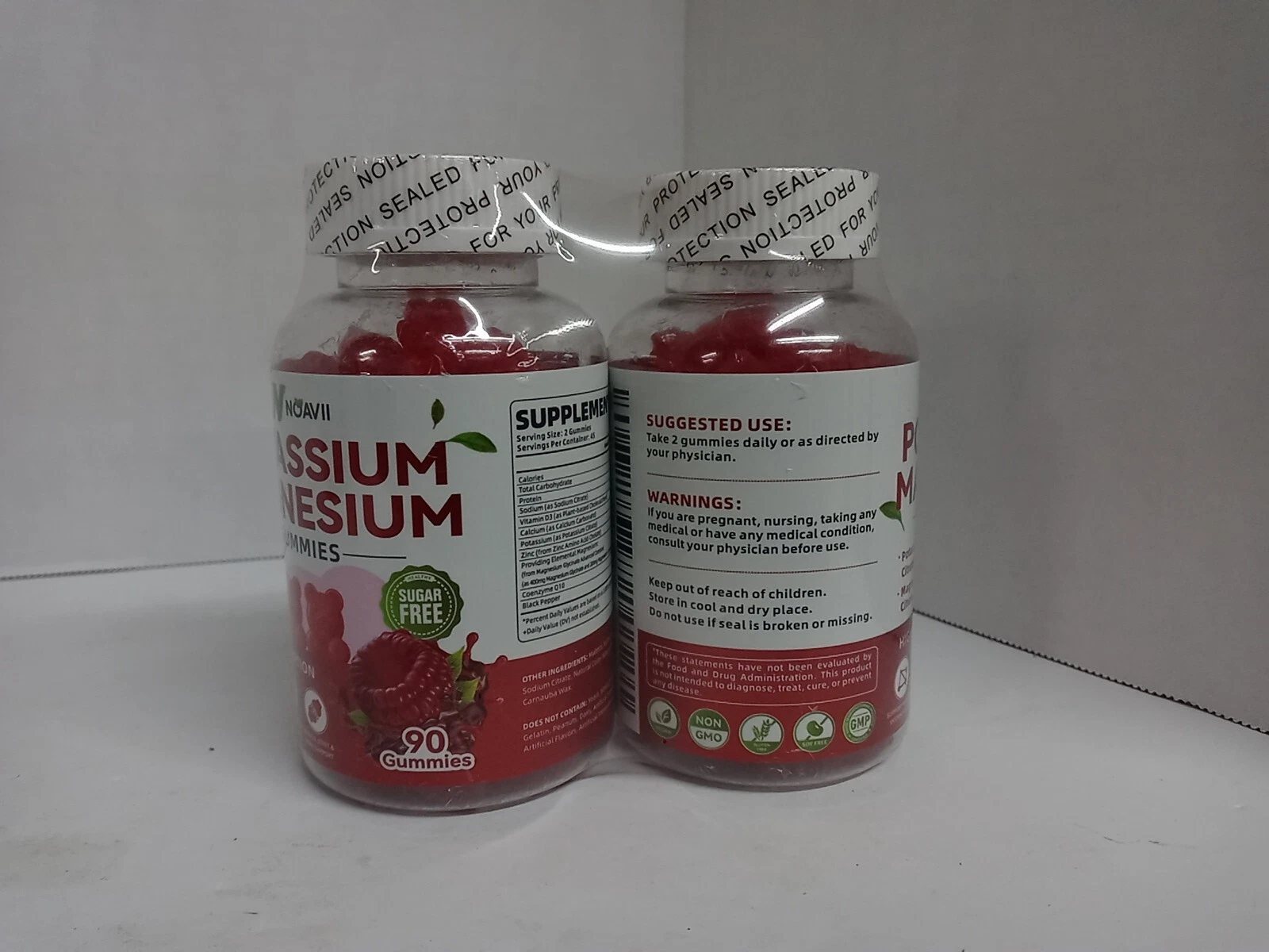 Noavii Lot Of 2 Magnesium Potassium Supplement Gummies Raspberry 90ct Exp12/2025