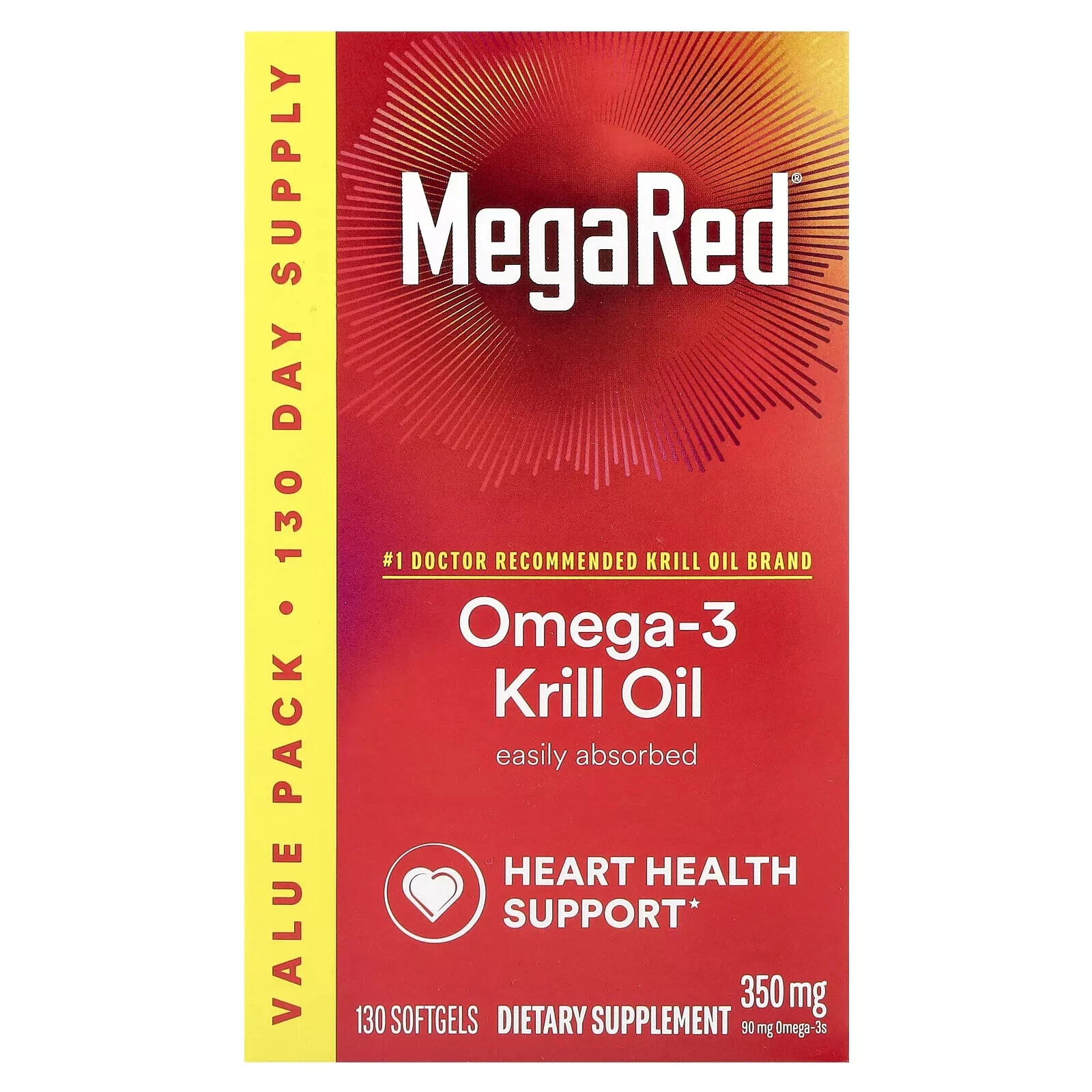 MegaRed - Omega-3 Krill Oil 350mg Softgels (130 Count in A Bottle)
