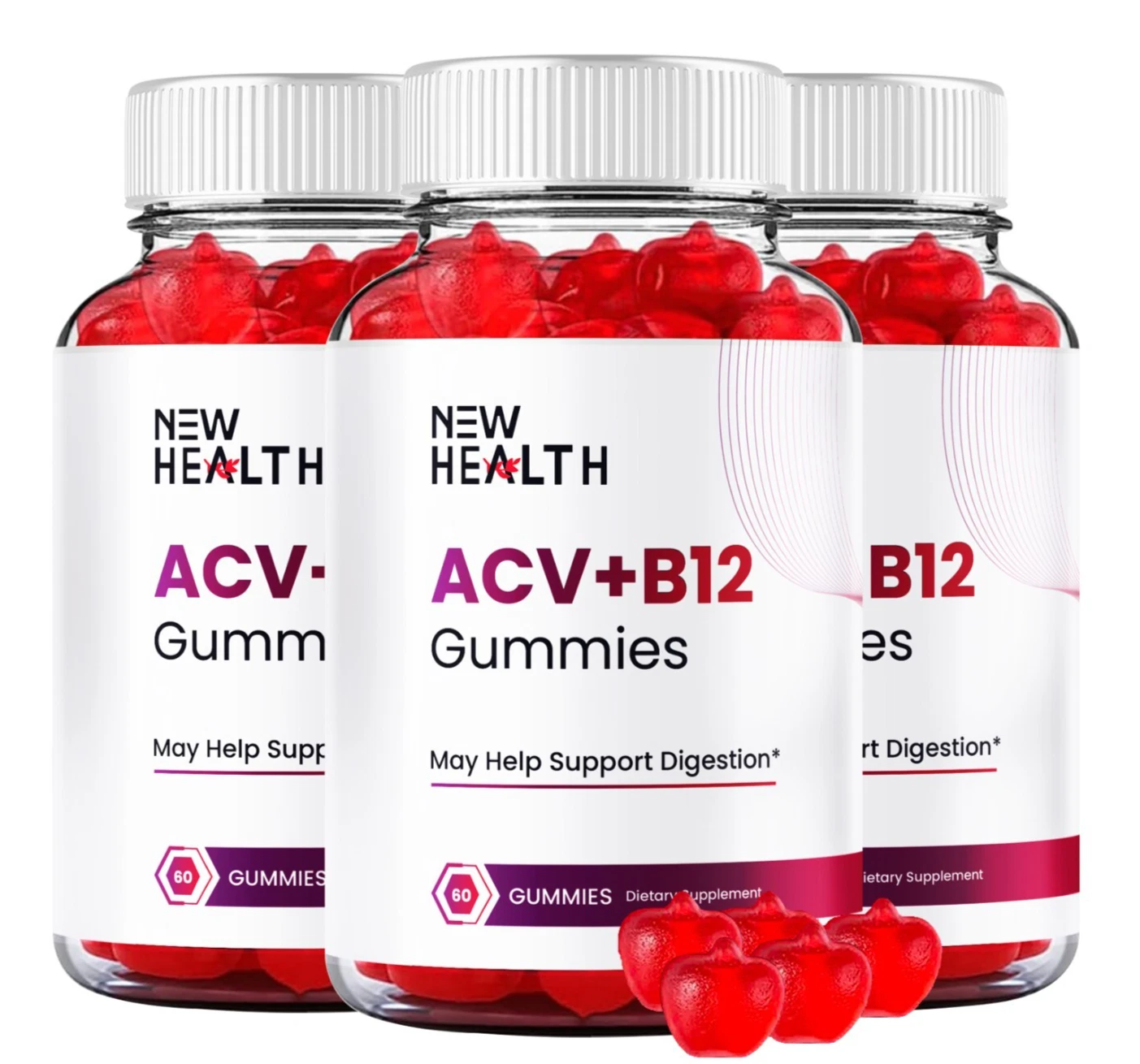 (3 Pack) New Health Advanced ACV+B12 Gummies to Support Weight Loss