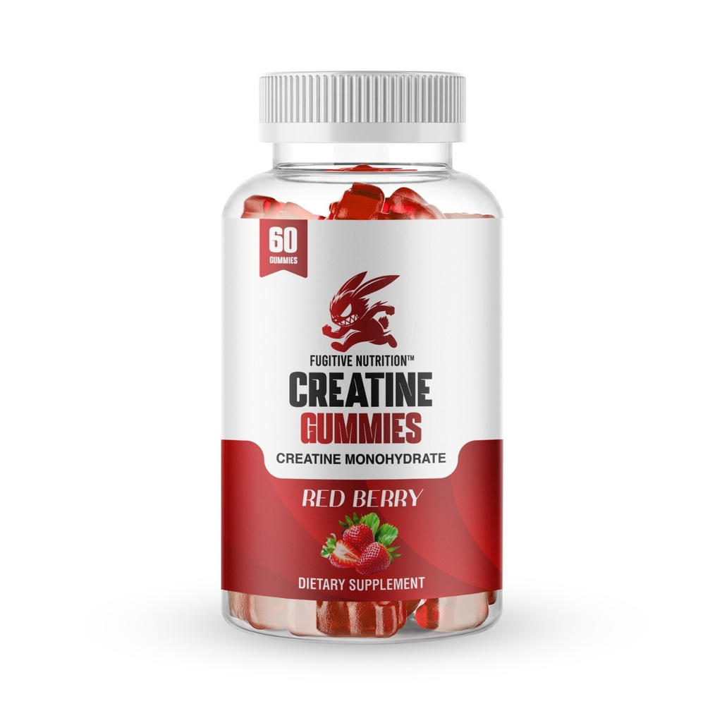 Fugitive Nutrition Creatine Monohydrate Gummies - Red Berry - 60 Servings.