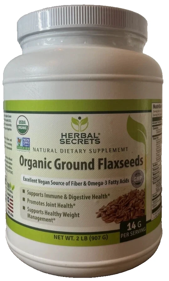Herbal Secrets USDA Organic Ground Flaxseeds 2Lb Powder 14 Grams Per Serving 65