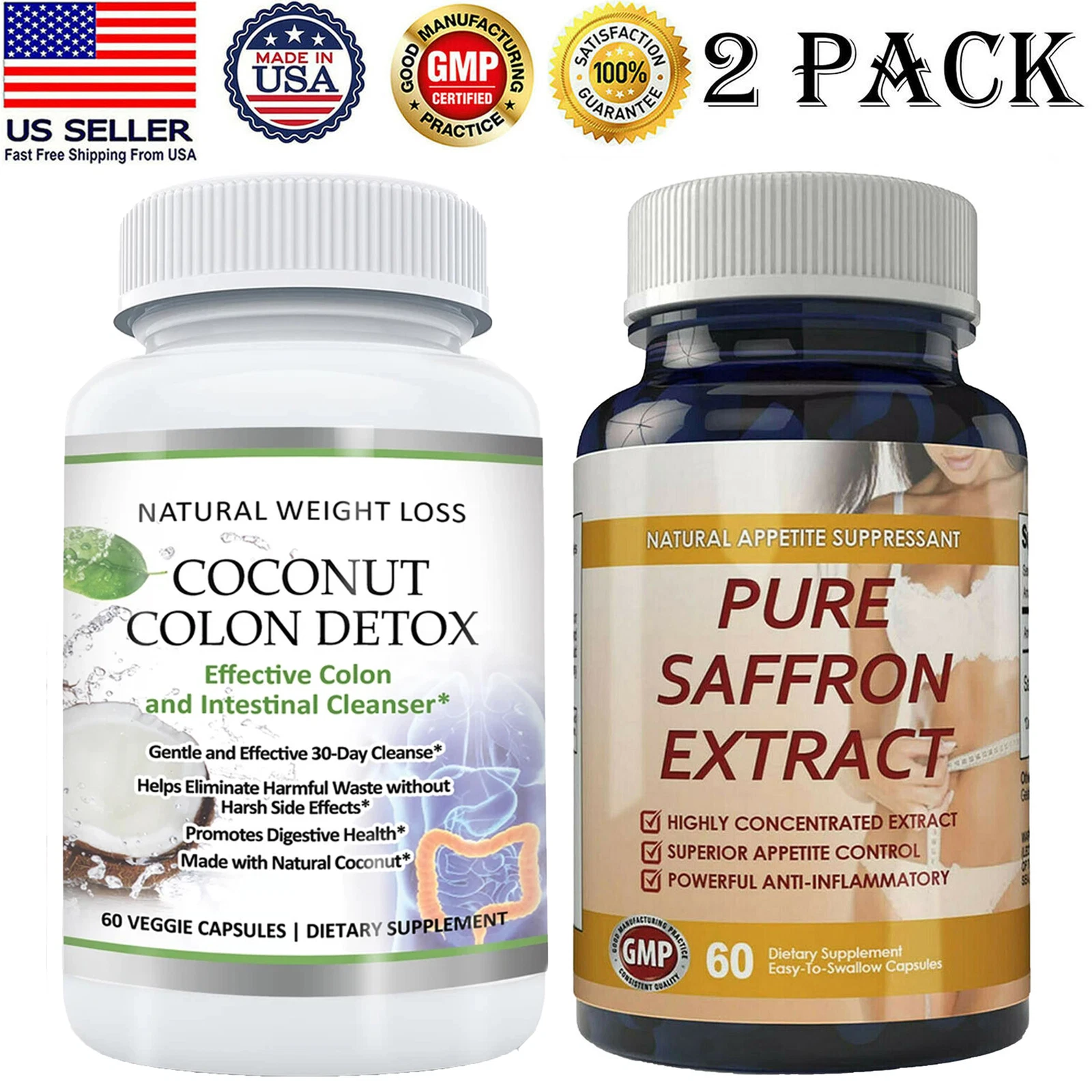 Coconut Colon Detox Weight Loss & Saffron Extract Appetite Control Supplement
