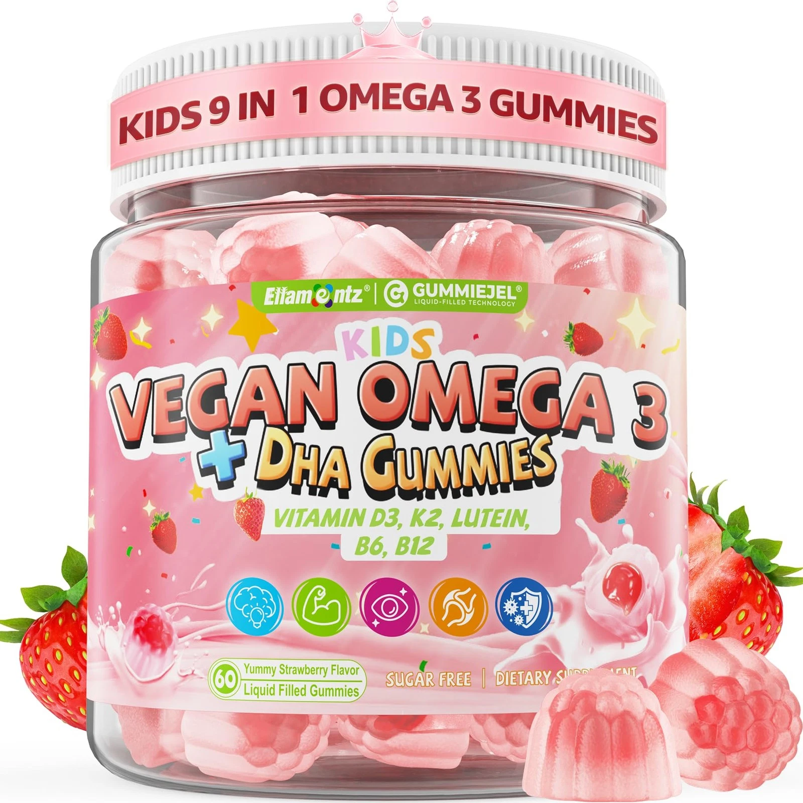 Omega 3 Gummies for Kids & Teens, Omega 3 6 9 with DHA, Vitamin D3 K2 C B6 B12 &