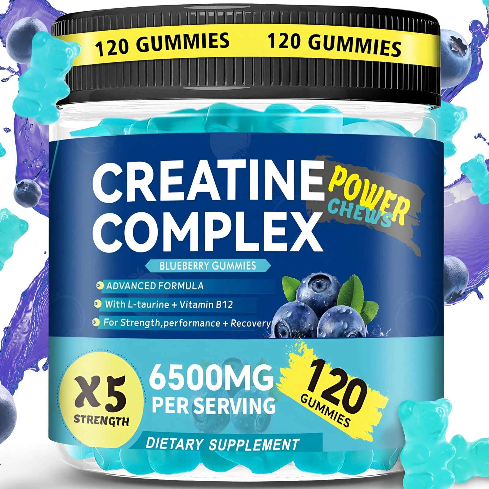Creatine Monohydrate Gummies 6500mg per Serving for Men & Women - 120 Gummies X5