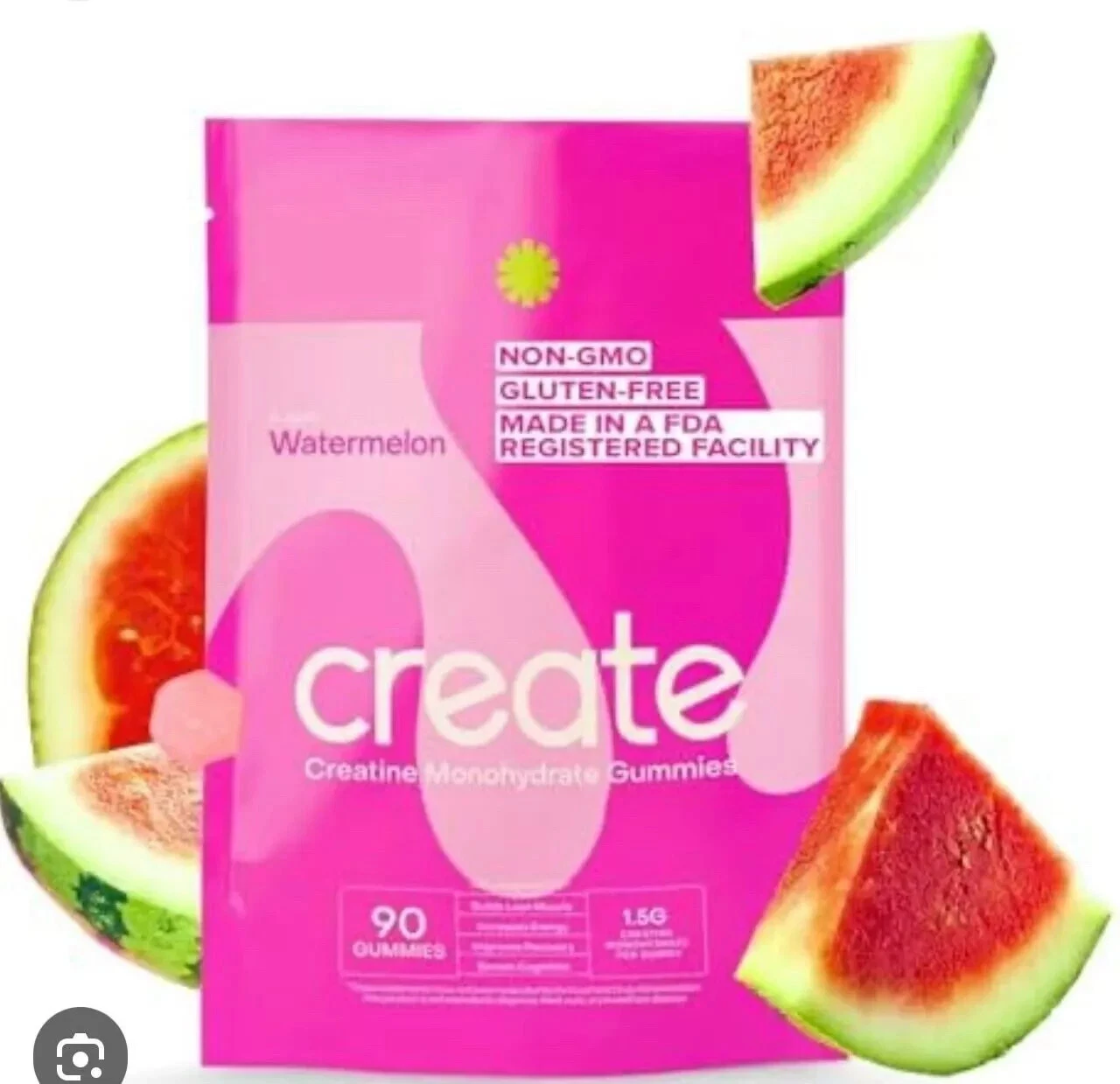 1CREATE WELLNESS CREATINE MONOHYDRATE GUMMIES WATERMELON FLAVOR 90 COUNT