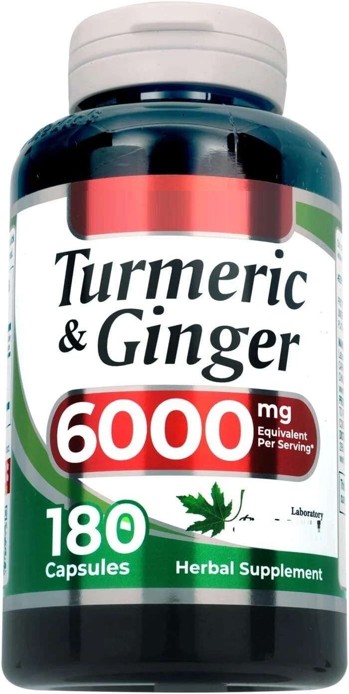 Turmeric Curcumin and Ginger 6000mg Joint Pain 180 Caps anti-inflammatory/antiox