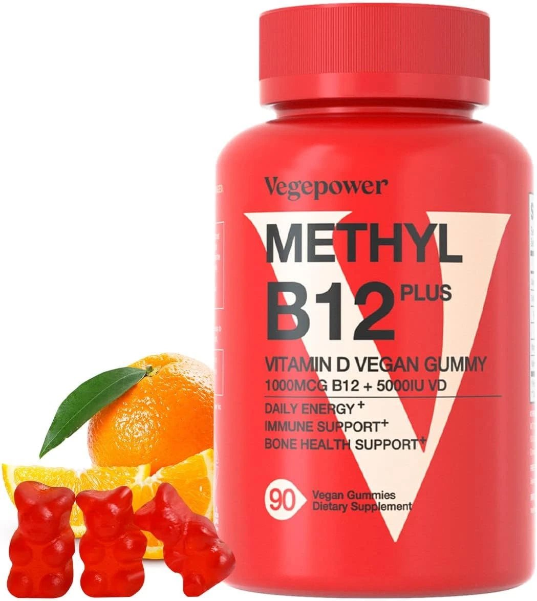 Vegan Vitamin B12 Gummies with Vitamin D - 90 Count I 1000 MCG Methyl B12 & D3 5