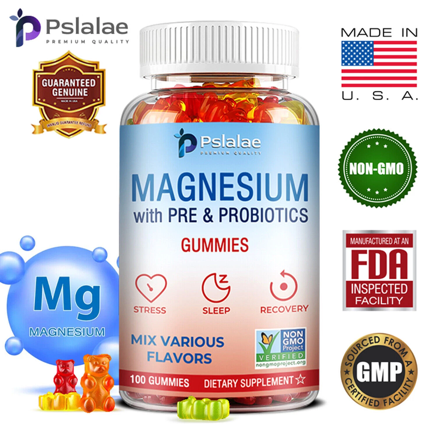 Magnesium Gummies - Sleep Support, Relieve Stress - with Prebiotics & Probiotics