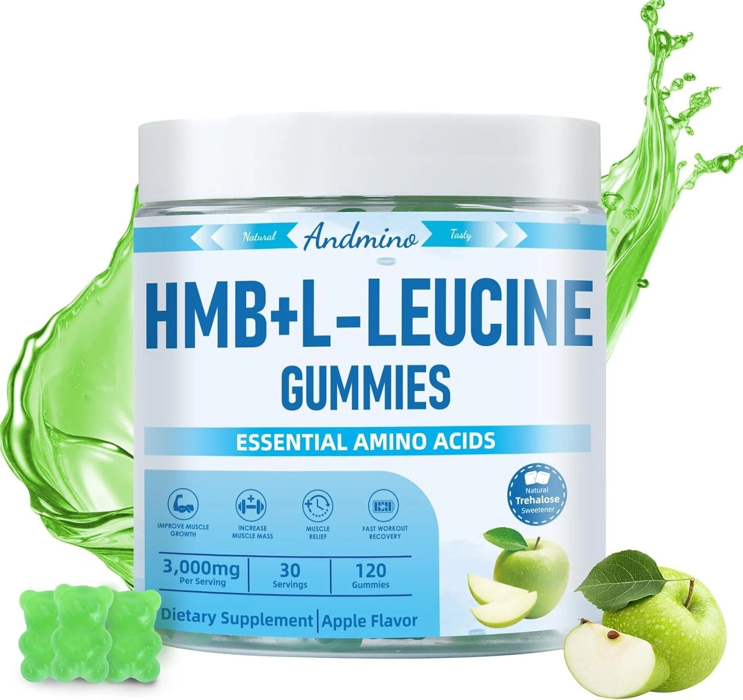 HMB and L-Leucine Gummies 3000mg with Trehalose for Muscle Growth Increase Mu...