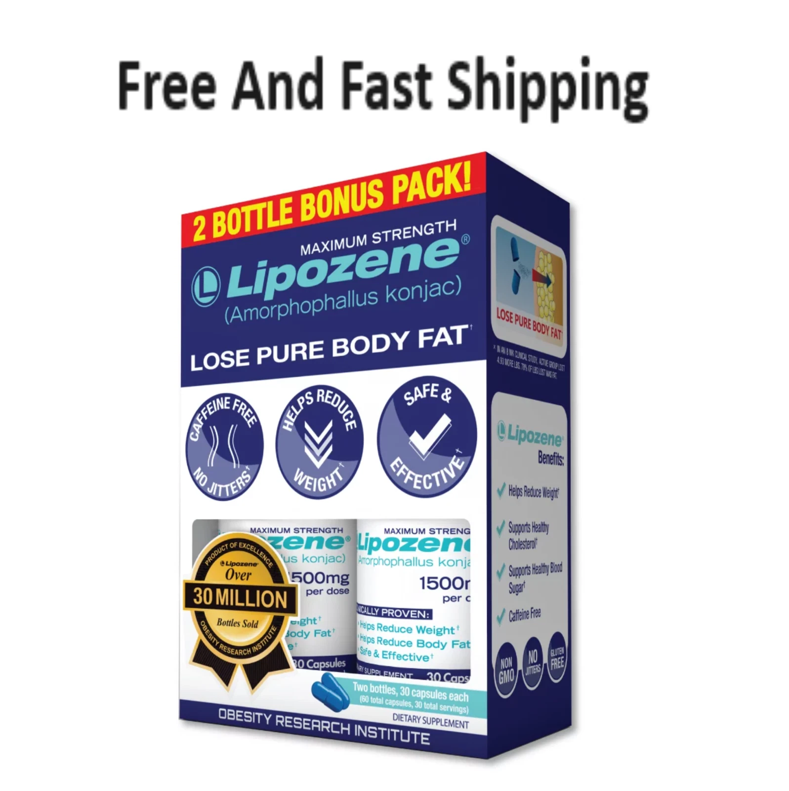 Lipozene Maximum Strength Weight Loss Supplement, 1500 mg, 60 Capsules，New！