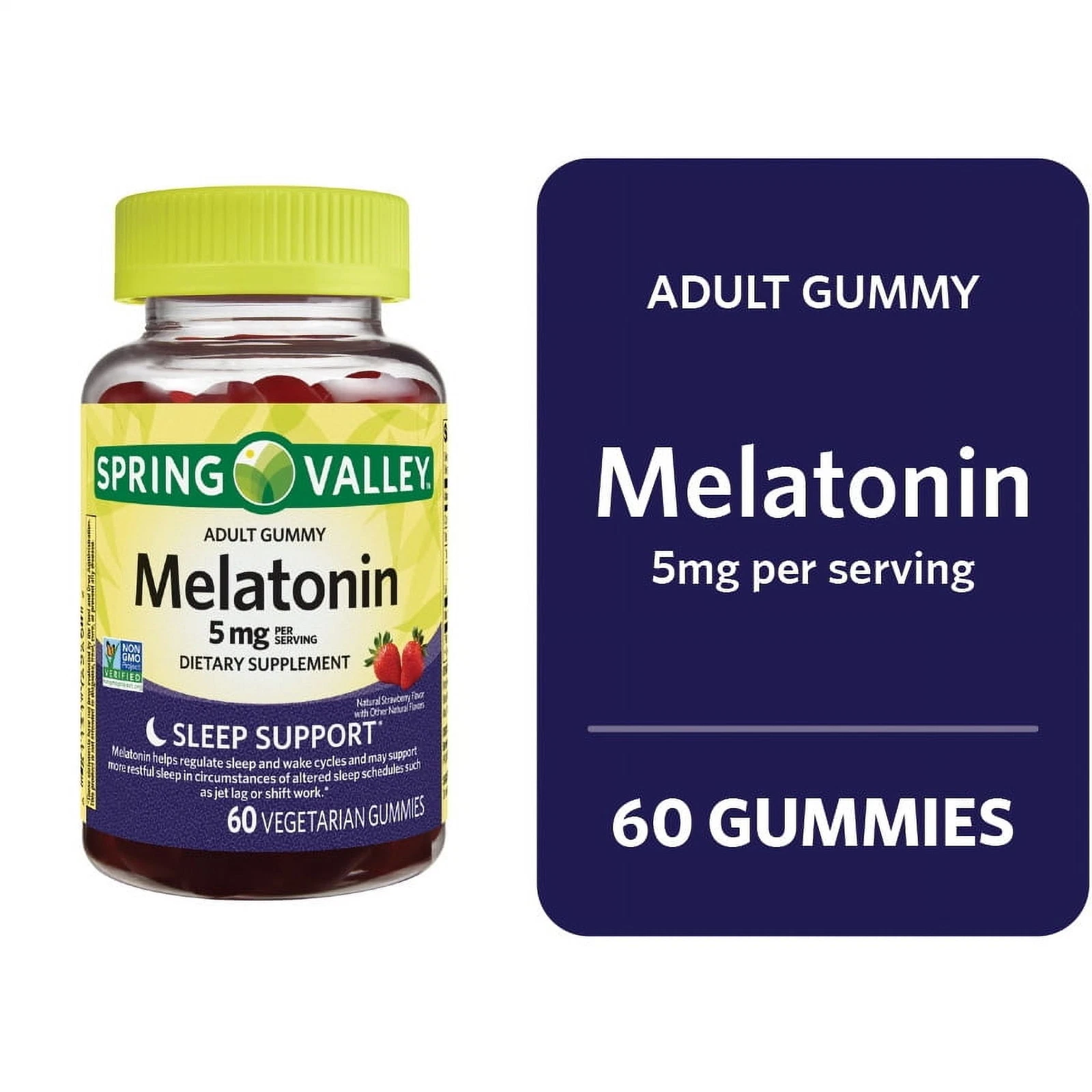 Spring Valley Melatonin Pectin Dietary Supplement Gummies Strawberry 5mg 60Count