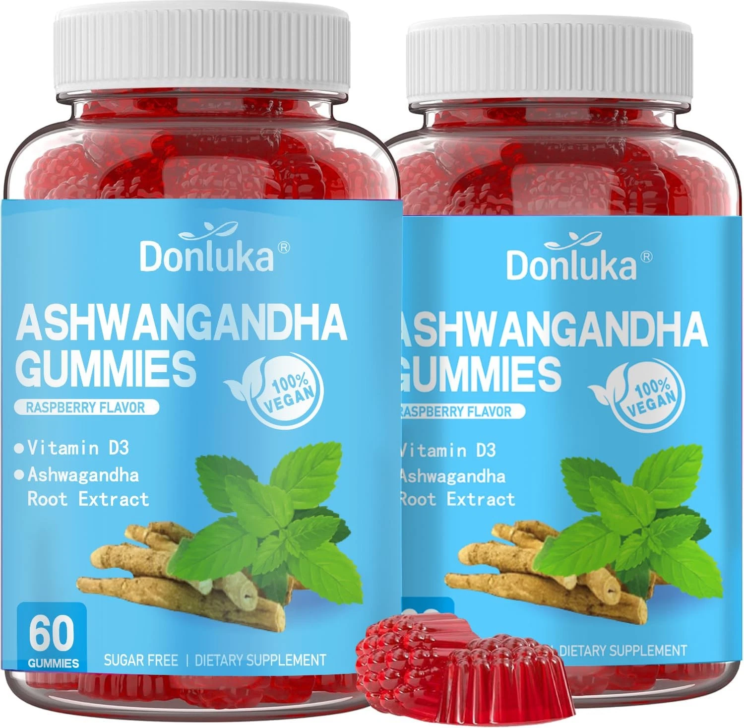 Donluka Supplement for Sleep, Ashwagandha and Vitamin D3 Gummies, 120 Count,