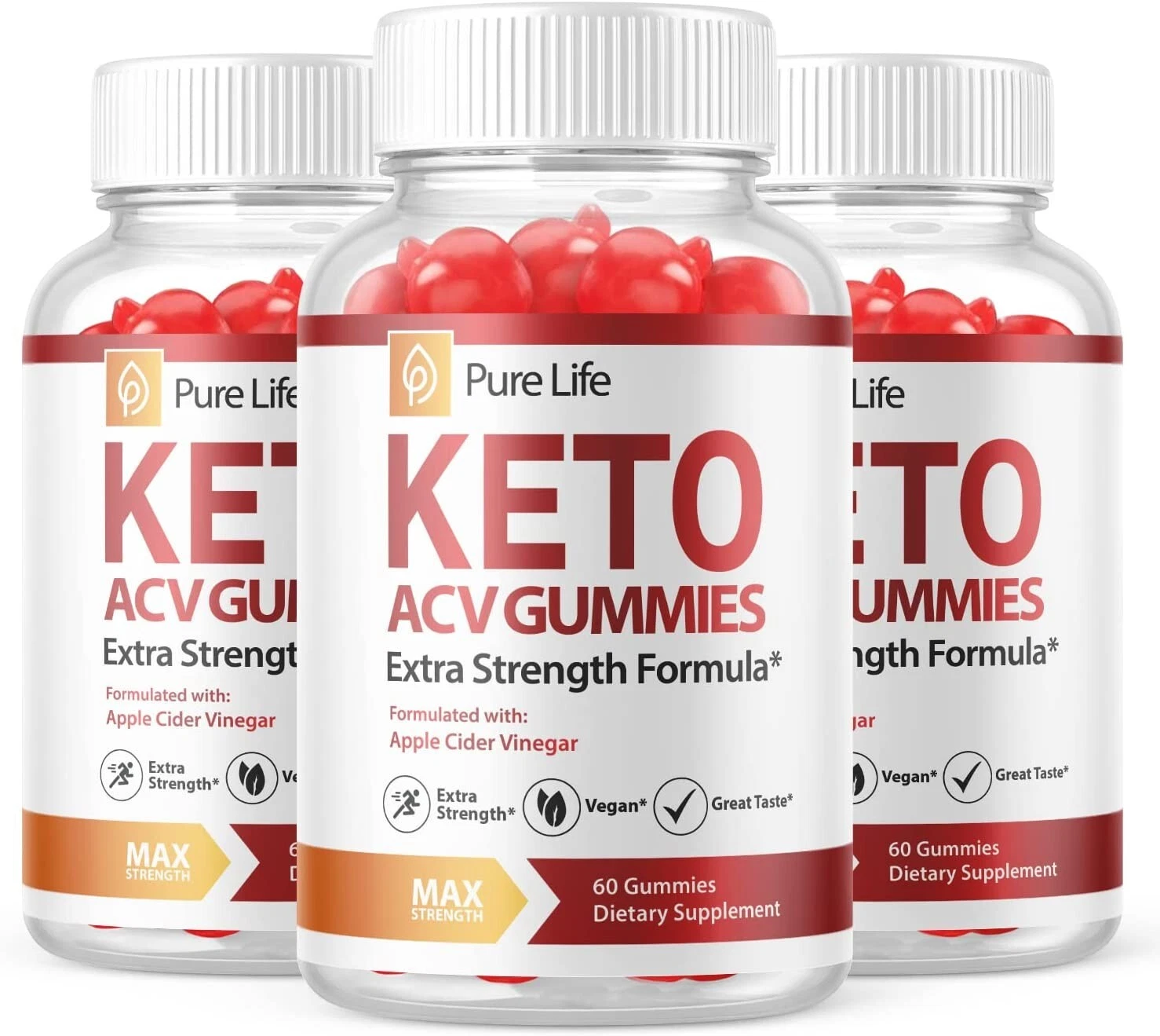 3 Pack - Pure Life Keto ACV Gummies - Vegan, Weight Loss Supplement - 180 Gums
