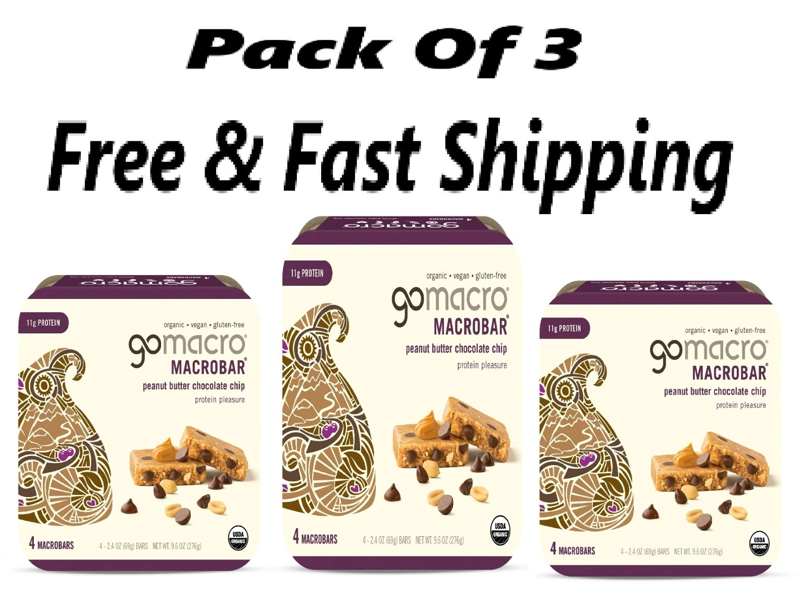 New GoMacro Protein Bars - Peanut Butter Chocolate Chip MacroBars, Healthy 12 Ct