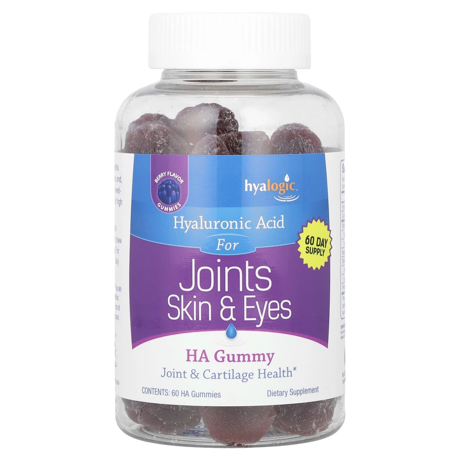 2 X Hyalogic, HA Gummy, Hyaluronic Acid, Berry, 60 mg, 60 Gummies