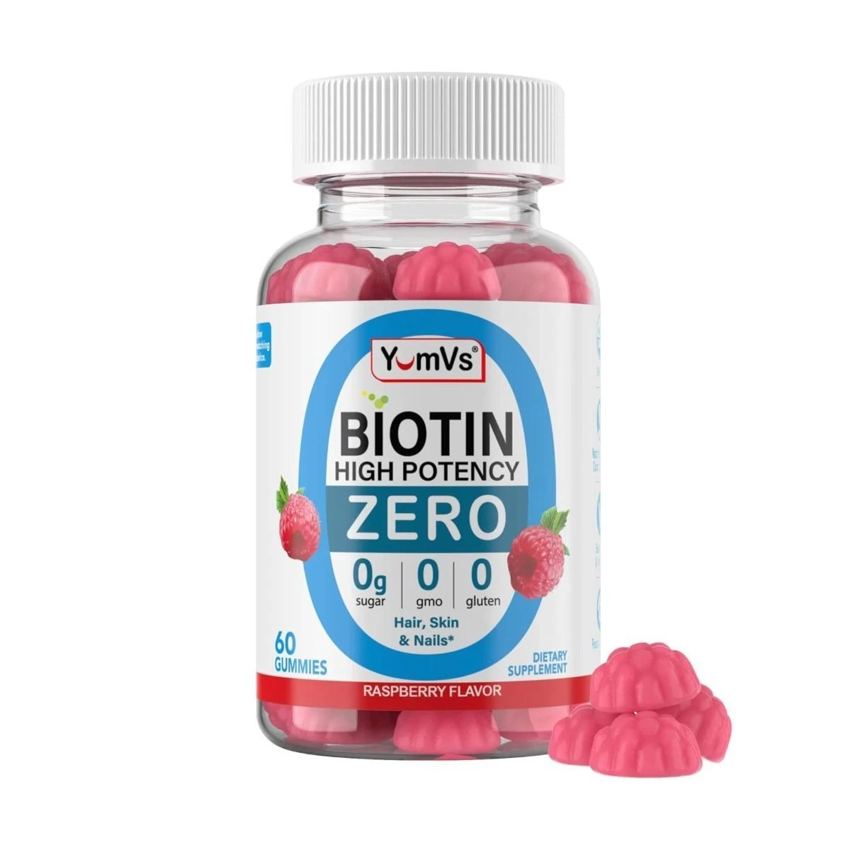 High Potency Biotin 10,000 mcg - Raspberry Flavor - 60 Gummies (30 Servings)