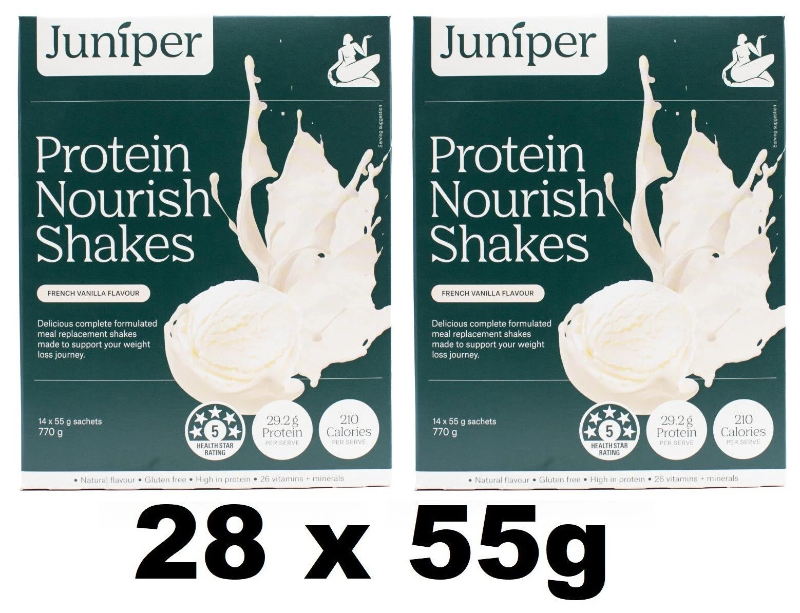 28 x 55g JUNIPER PROTEIN NOURISH SHAKES FRENCH VANILLA FLAVOUR (2 x Pack of 14)
