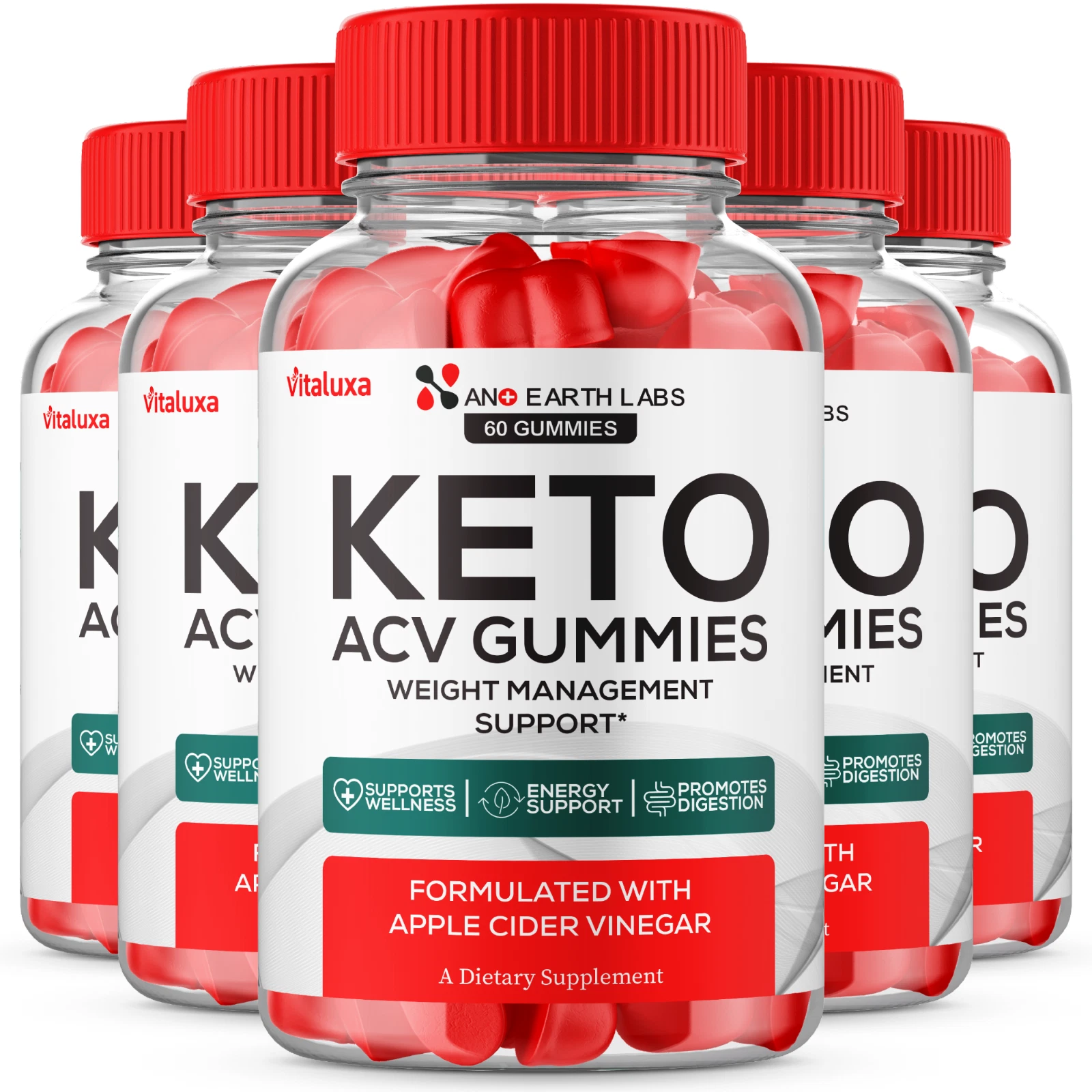 (5 Pack) Nano Earth Labs ACV Gummies Supplement NanoEarthLab Gummy (300 Gummies)