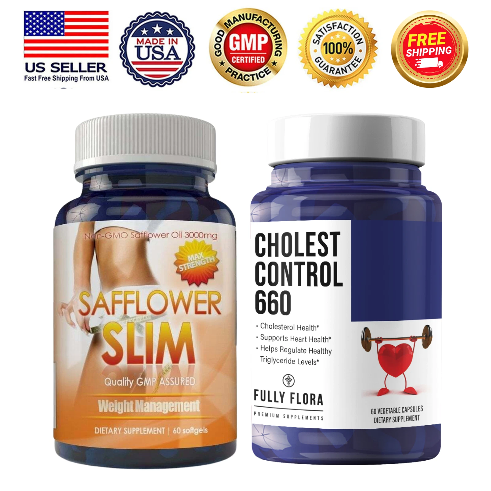 Safflower Oil Weight Loss Pills & Cholesterol Control Heart Health Supplements