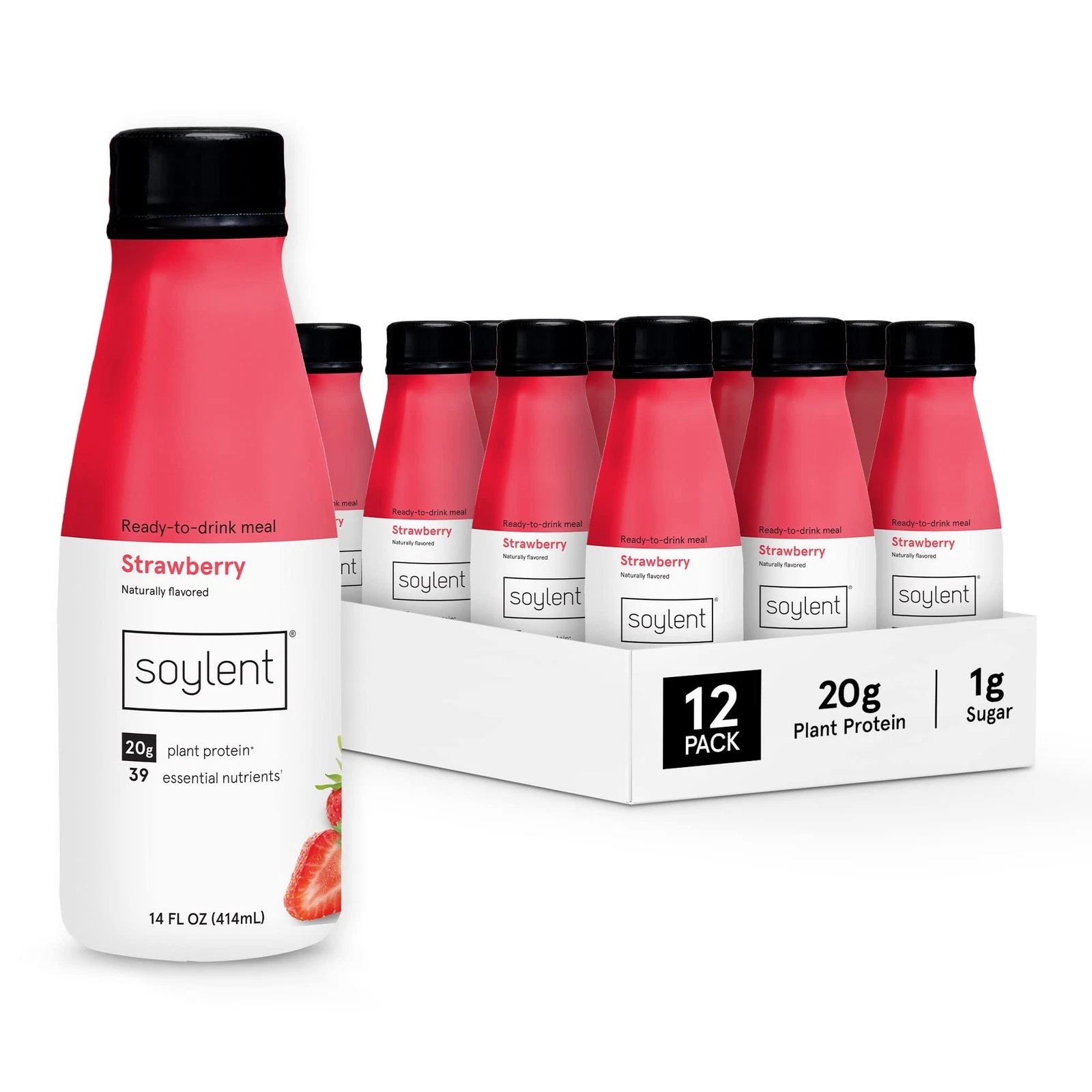 Soylent Strawberry Meal Replacement Shake Ready-to-Drink Plant Based Protein ...