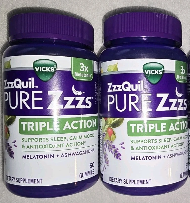 Vicks (2-PACK) ZzzQuil PURE Zzzs Triple Action 6mg Melatonin Gummies Exp. 05/26