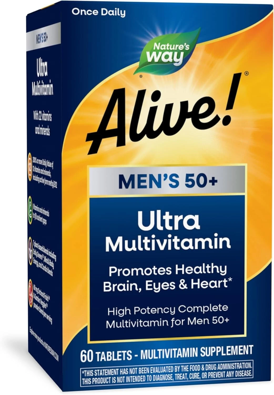 Alive! Men’S 50+ Daily Ultra Multivitamin, High Potency Formula, Supports Health