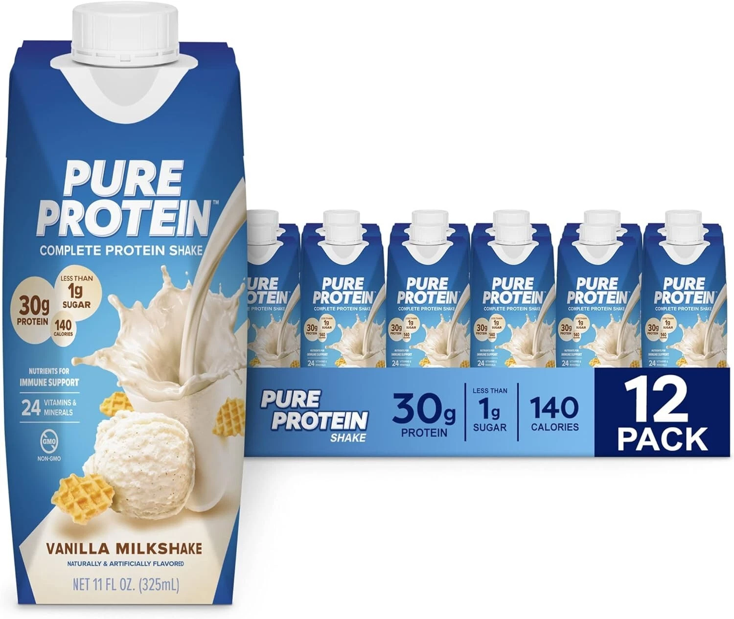 Pure Protein Vanilla Protein Shake, 30g Complete Protein, Vitamins A, C, D, and
