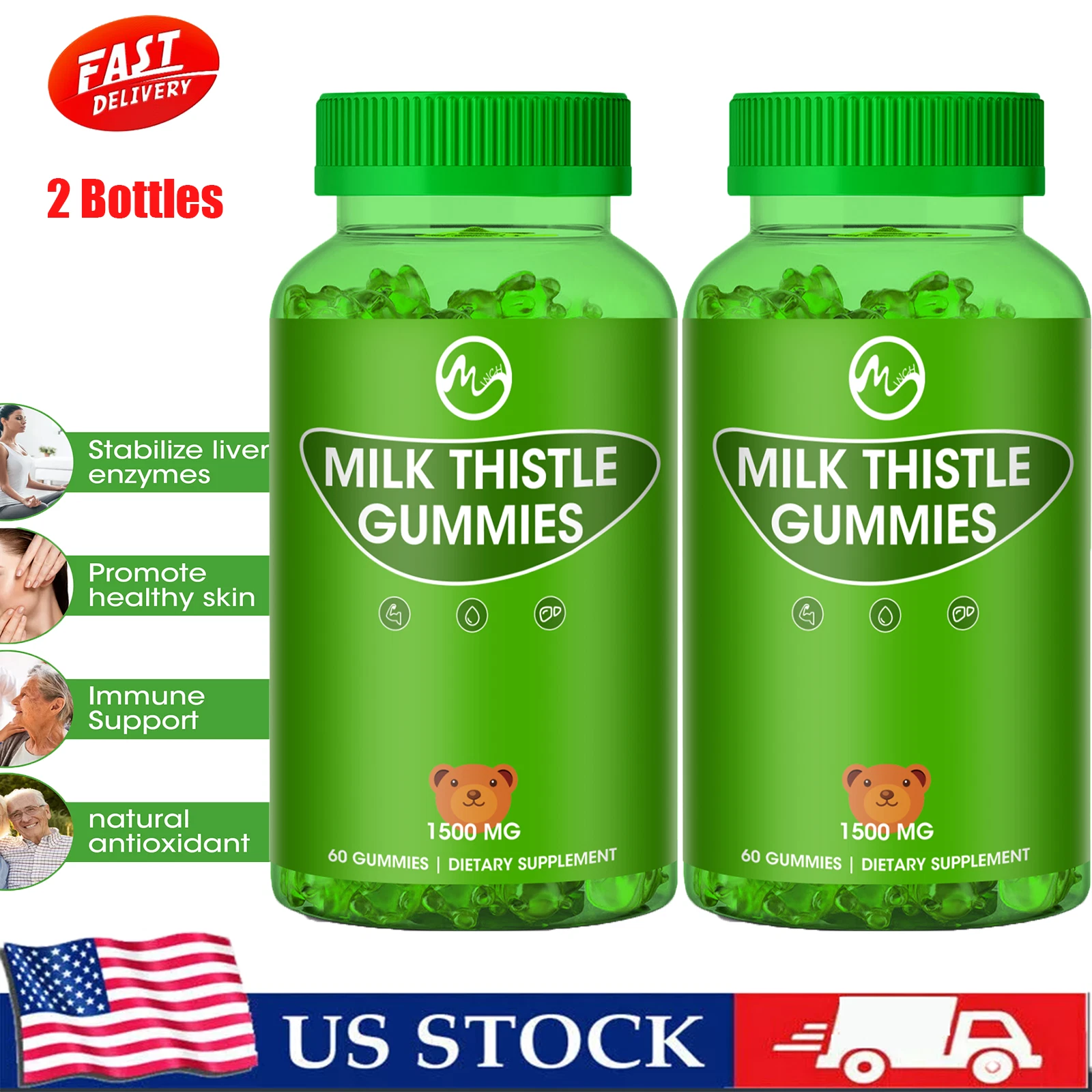 2×60 Milk Thistle Gummies,Liver Cleanse ,Organic Liver Detox Supplement
