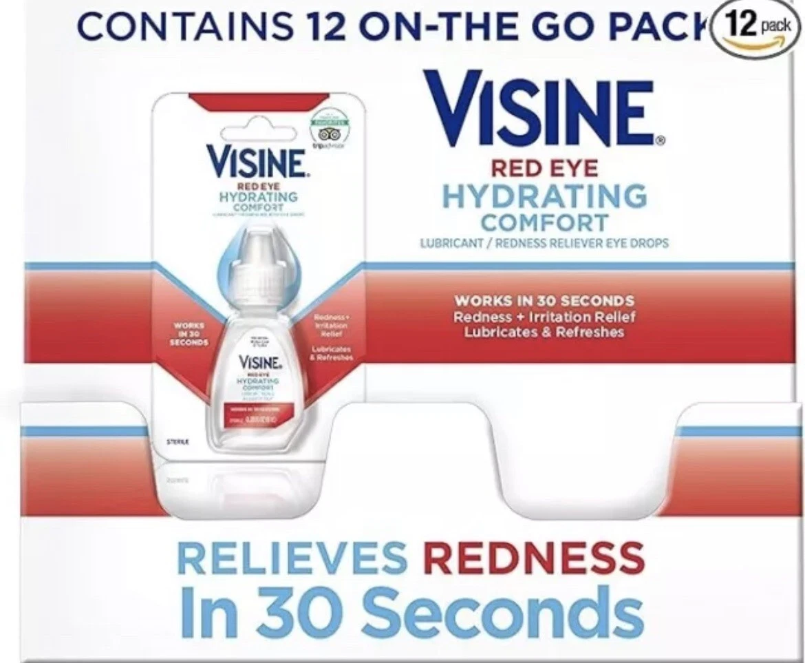 Visine Red Eye Hydrating Comfort Redness Relief Lubricant Eye Drops 12 X 0.28 oz