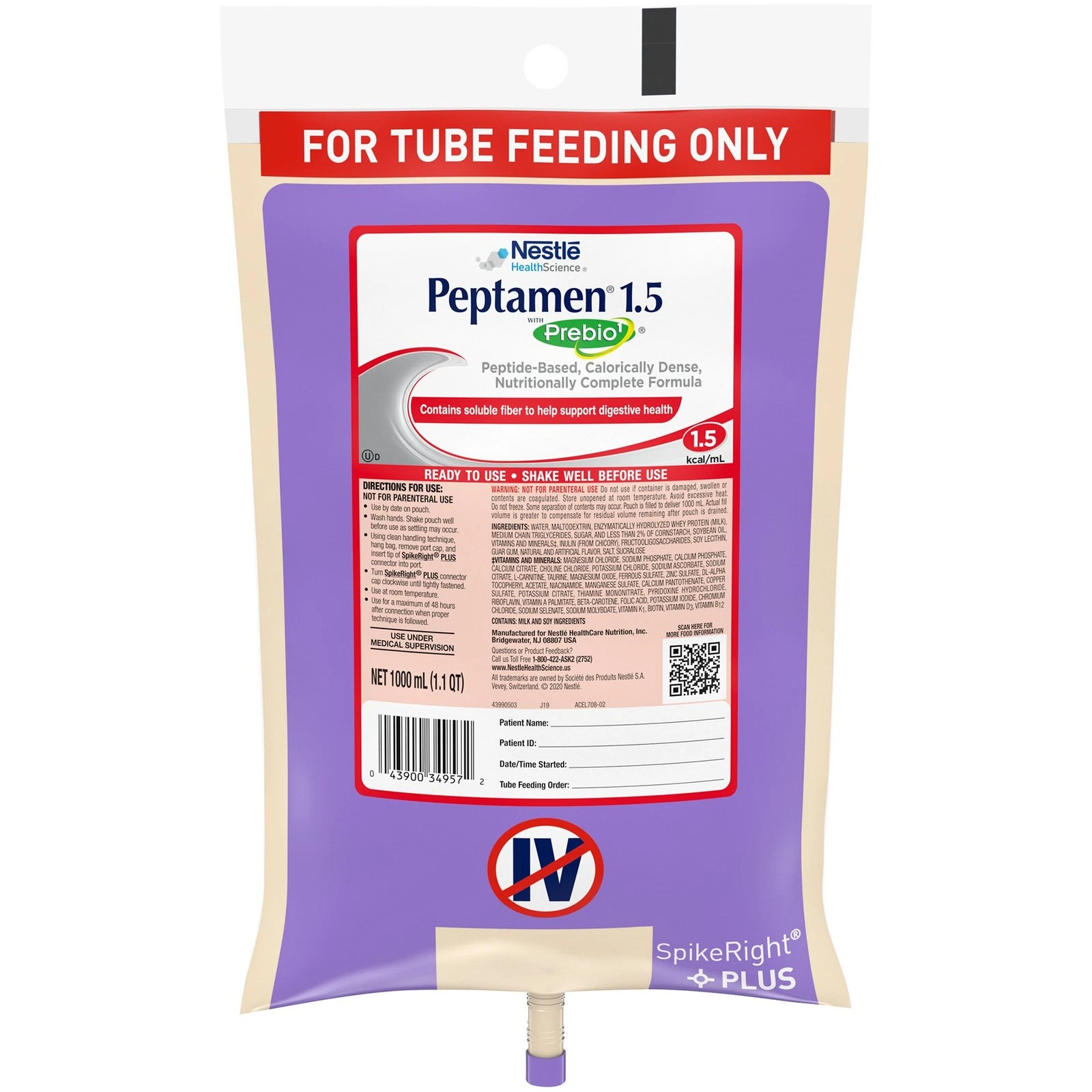 Nestle Peptamen Tube Feeding Formula Vanilla 1000 mL 6 Ct