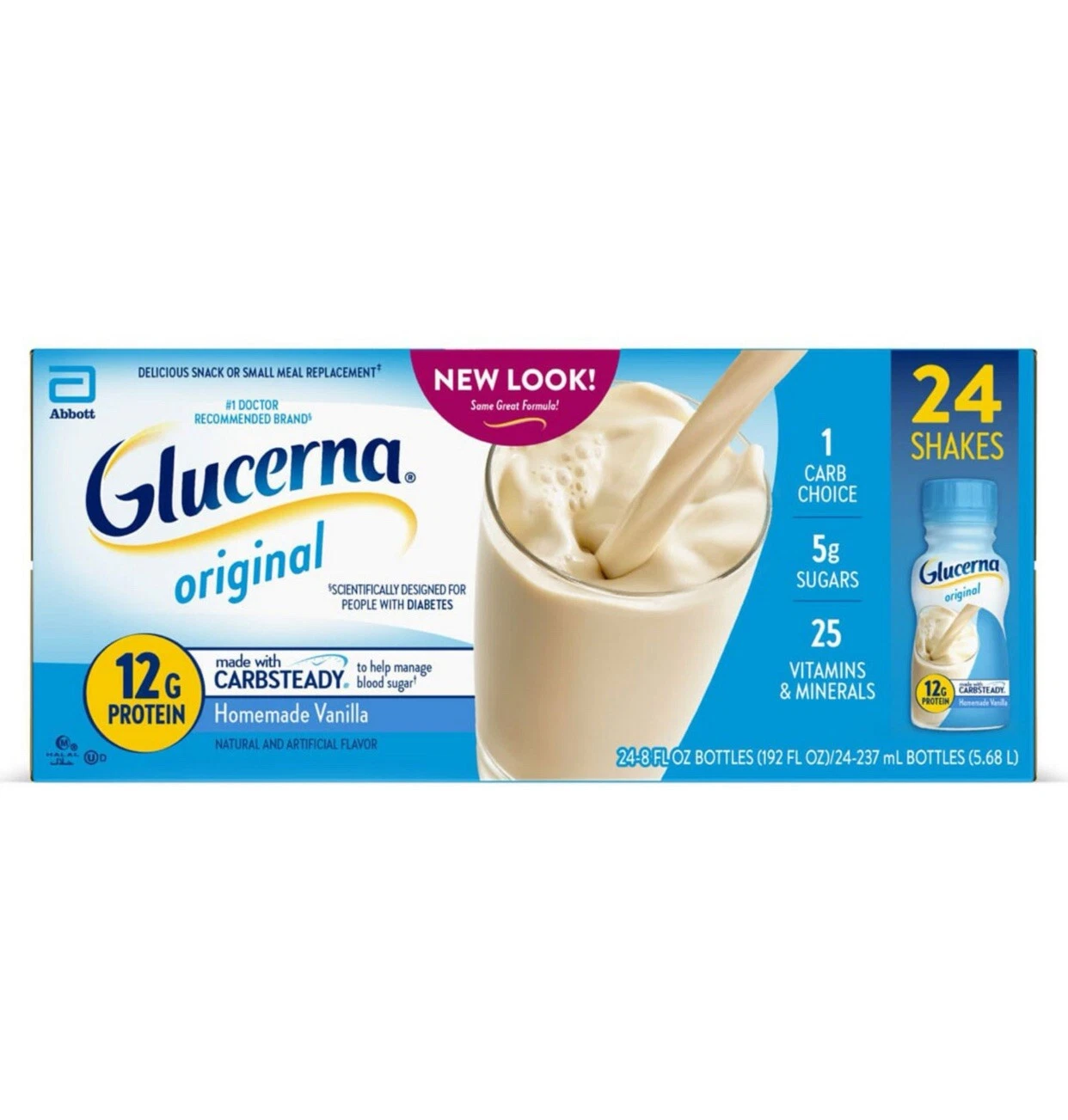 Glucerna Original 12g Protein Shake, Homemade Vanilla, 8 fl.oz. 24 ct.