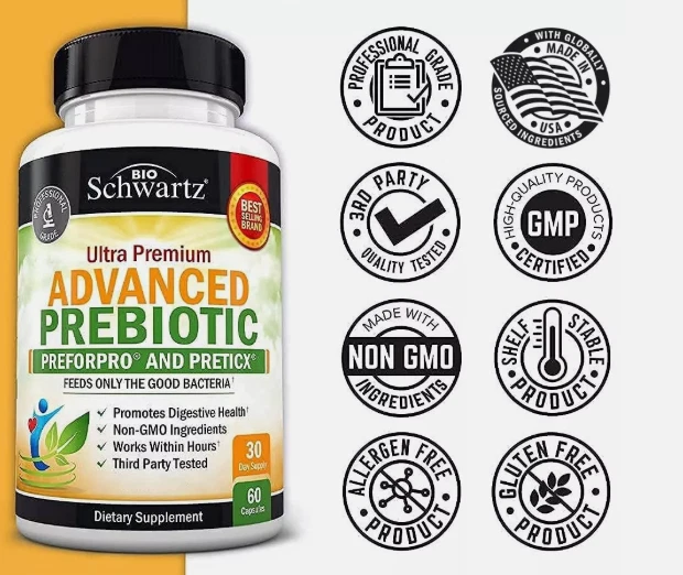 BioSchwartz Prebiotics for Advanced Gut Health Immune System Support Diet, 60 ct
