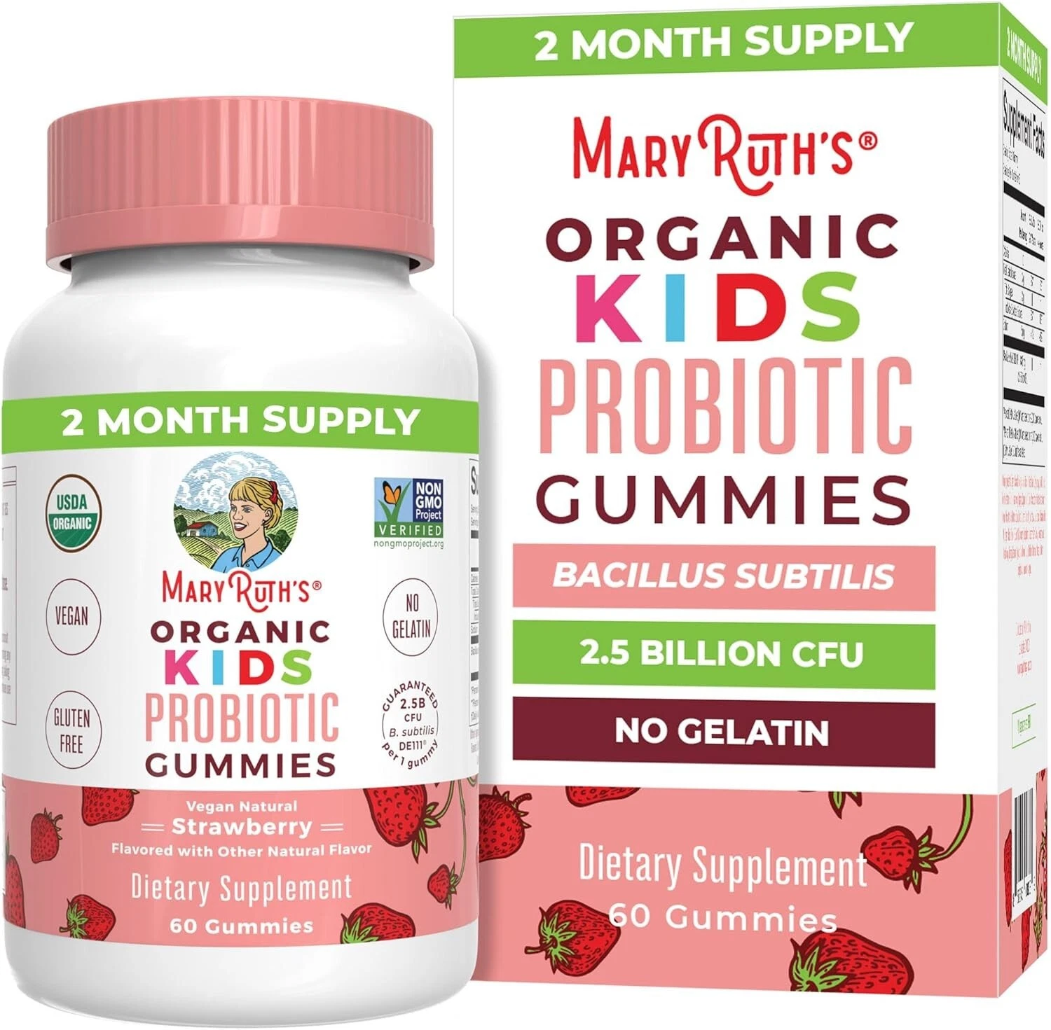 Mary Ruth's Organic Kids Probiotic Strawberry, 60 Gummies, 2-mo Supply, 10/25