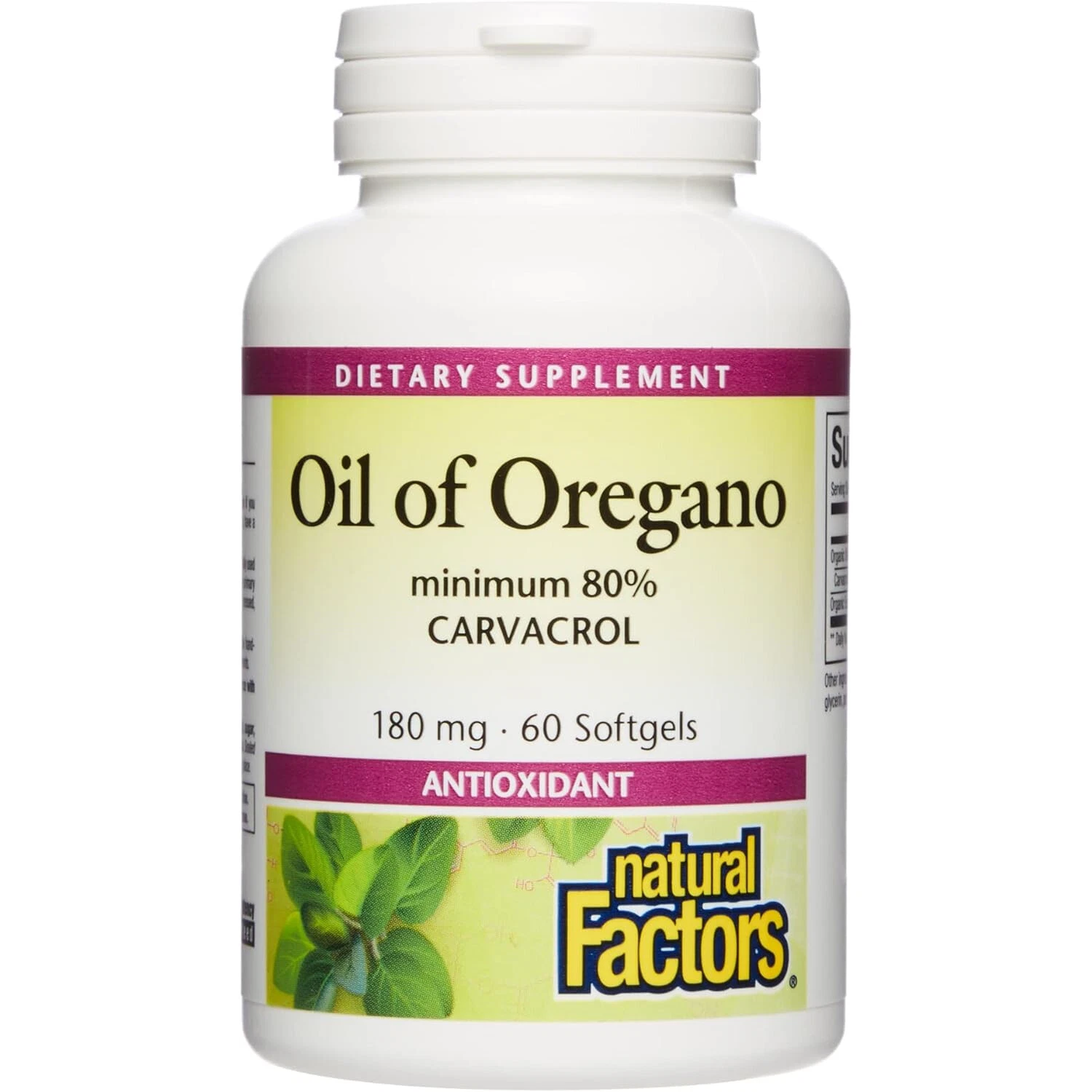 Natural Factors Oil of Oregano Minimum 80% Carvacrol 180 mg, 60 Softgels