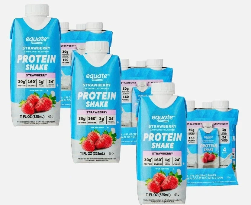3-Packs, Equate High Performance Protein Shake, Strawberry, 11 fl oz, 4 Ct