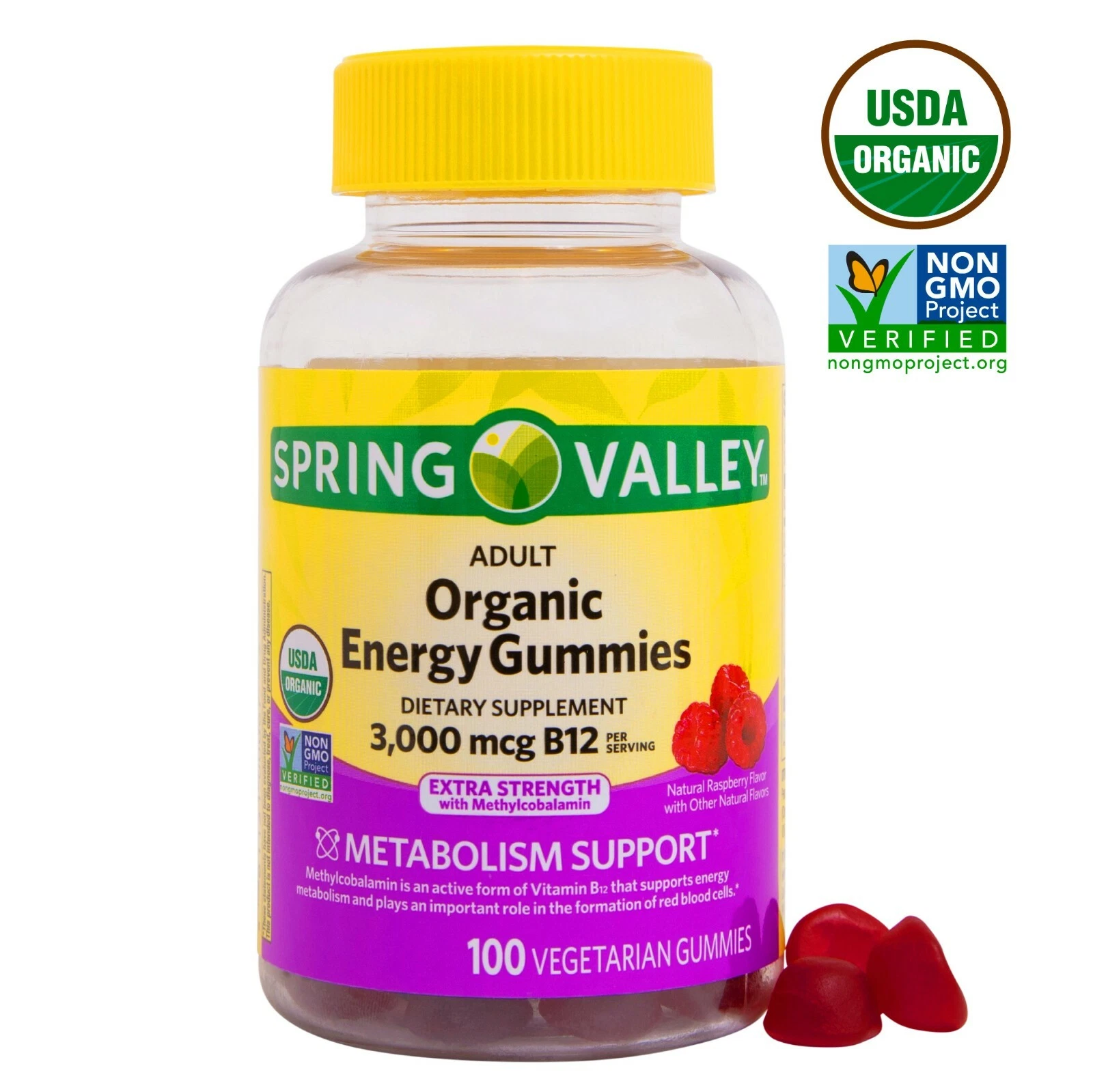 Spring Valley Organic Vegetarian Vitamin B12 Energy Gummies 3000 Mcg 100 Ct