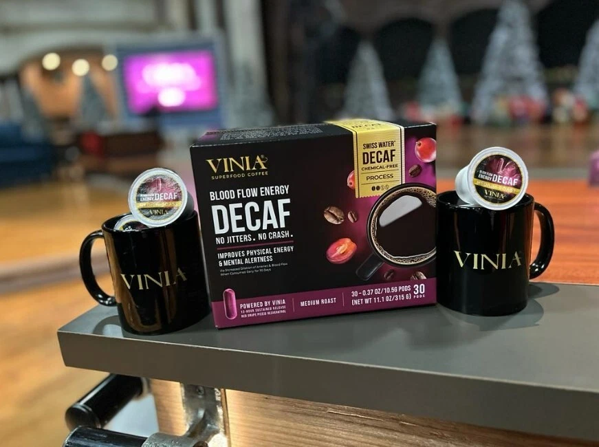 VINIA Blood Flow Coffee DECAF - Medium Roast Superfood Coffee Pods, Box of 30
