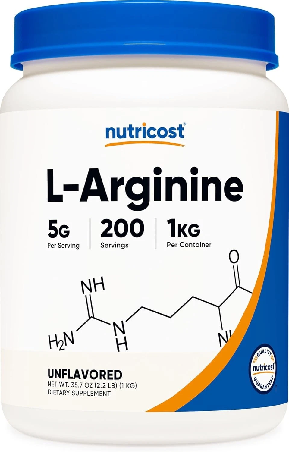 Nutricost Pure L Arginine Powder 1KG 200 Servings Non GMO Gluten Free 5g