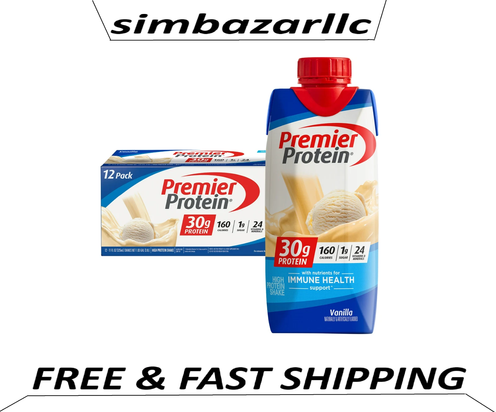 Premier Protein Shake, Vanilla, 30g Protein, 11 fl oz, 12 Ct FREE shipping