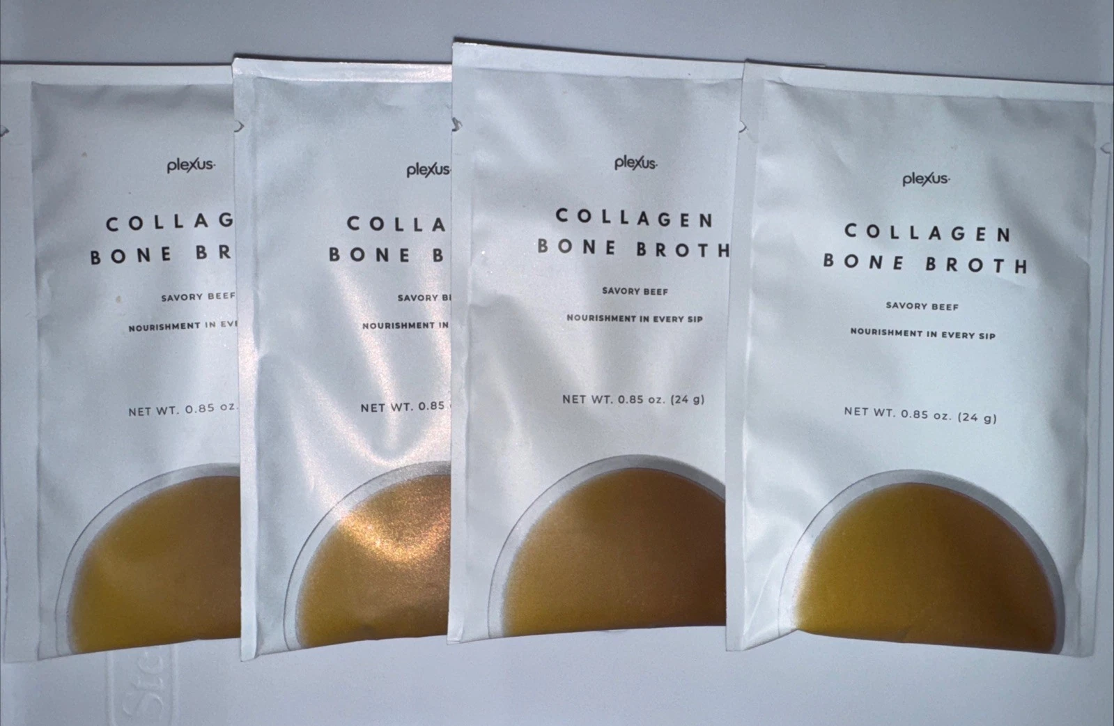 4 Individual Plexus Collagen Bone Broth Savory Beef 0.85 oz Sealed Packets