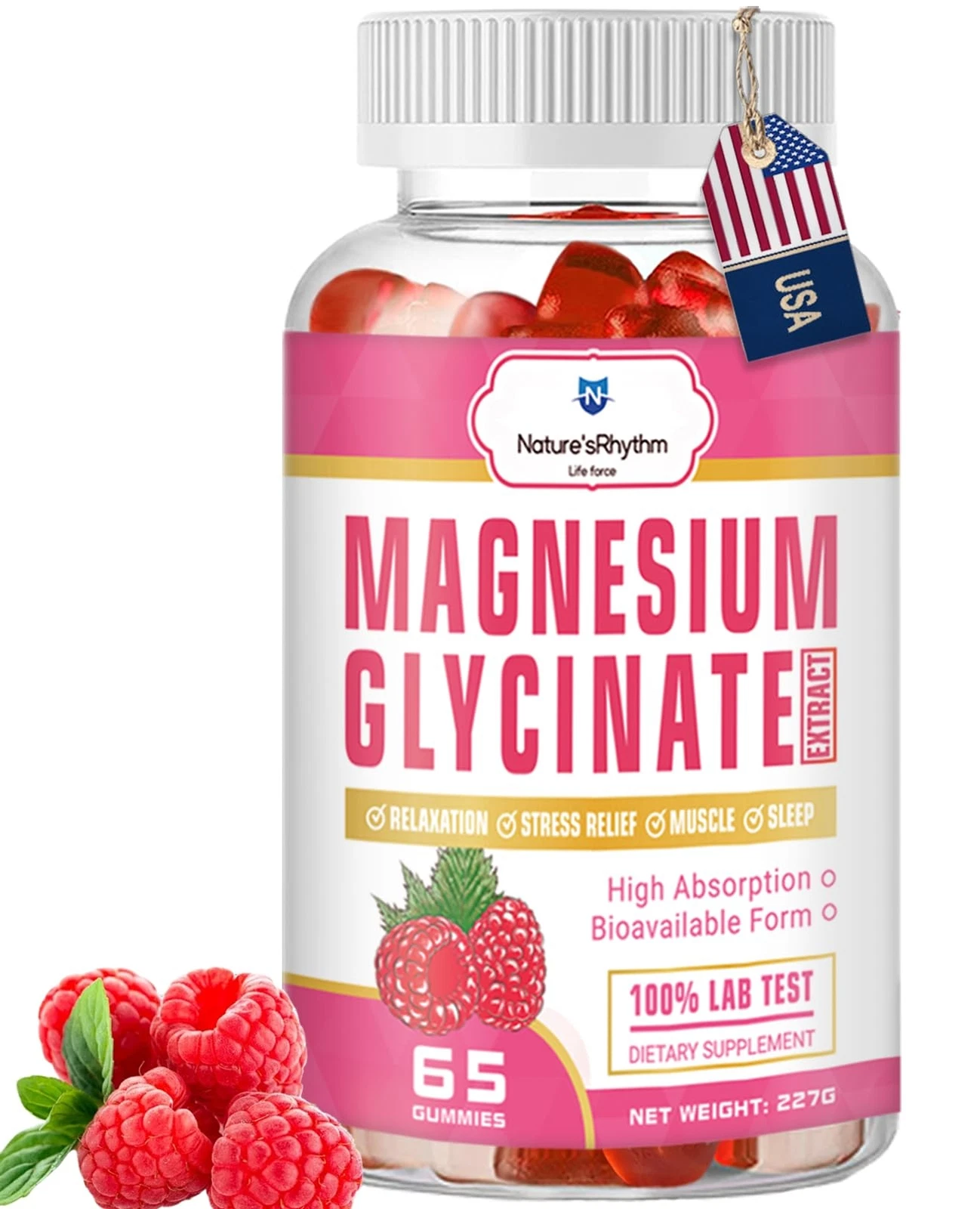 Magnesium Gummies 800mg for Stress Relief & Sleep,Tasty & Tangy Raspberry Flavor