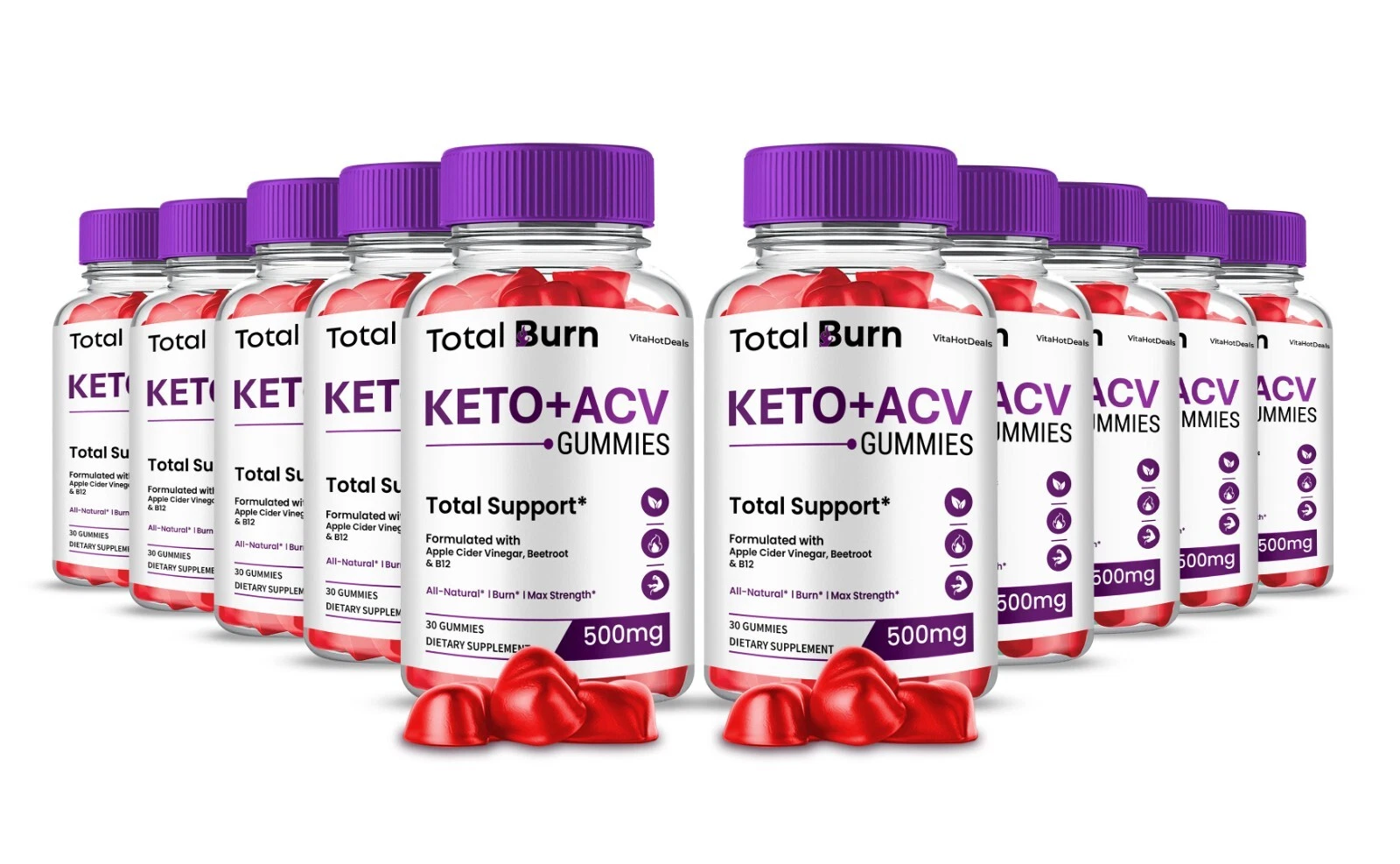 Total Burn Keto + ACV Gummies Supplement, Max Strength Formula (10 Pack)