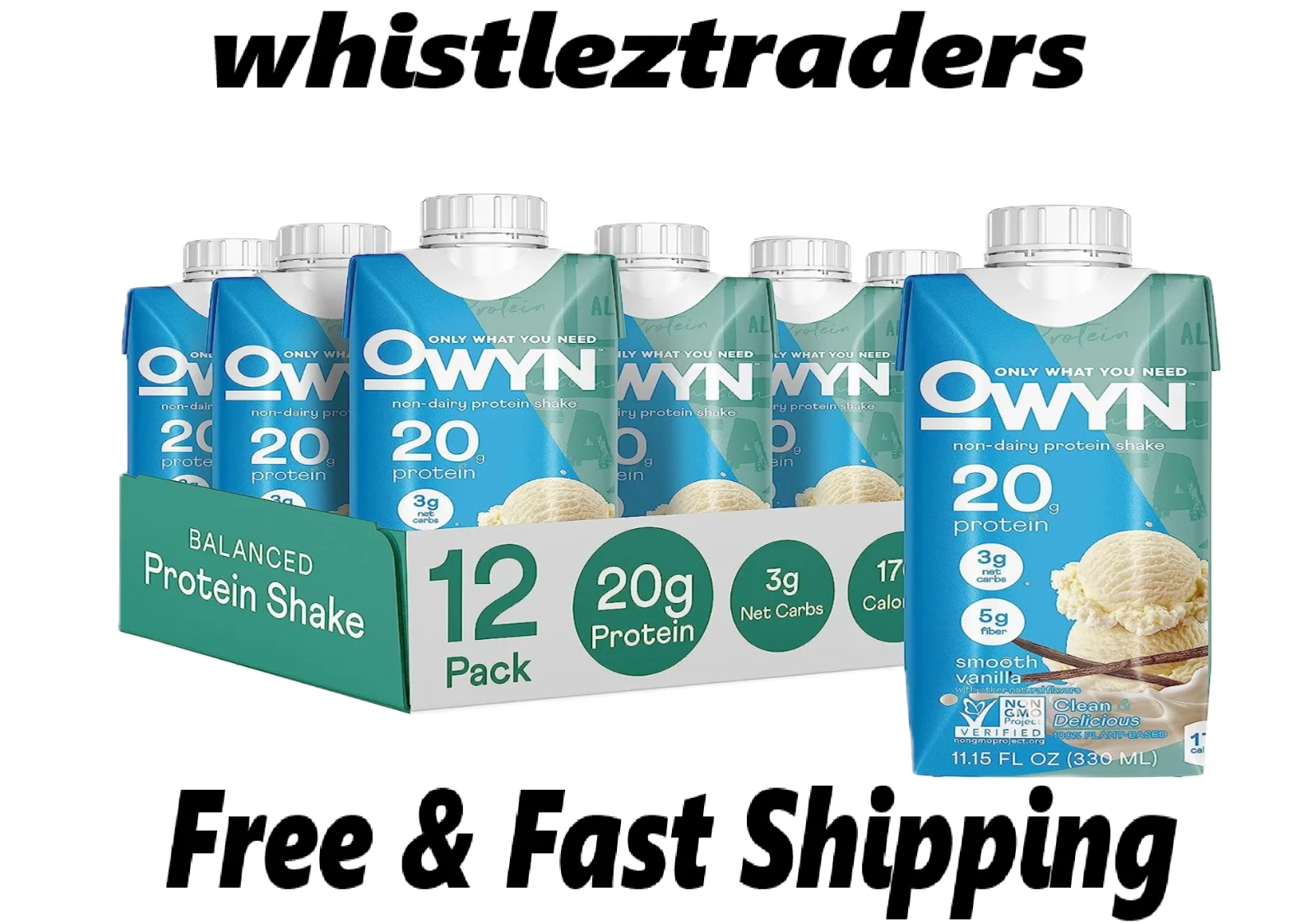 OWYN Plant Based Protein Shake, Smooth Vanilla, 20g Protein, 11.15 floz, 12 Pack